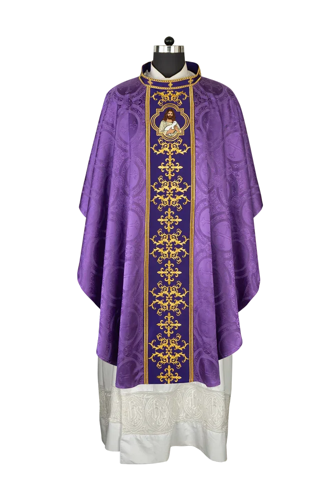 Liturgical Chasuble with Intricate Embroidery of Jesus and the Lamb