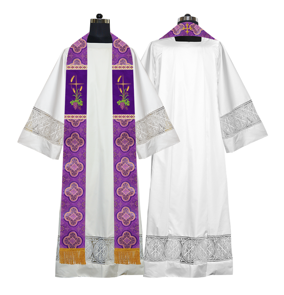 Handmade Clergy stole with Spiritual Grapes and Wheat