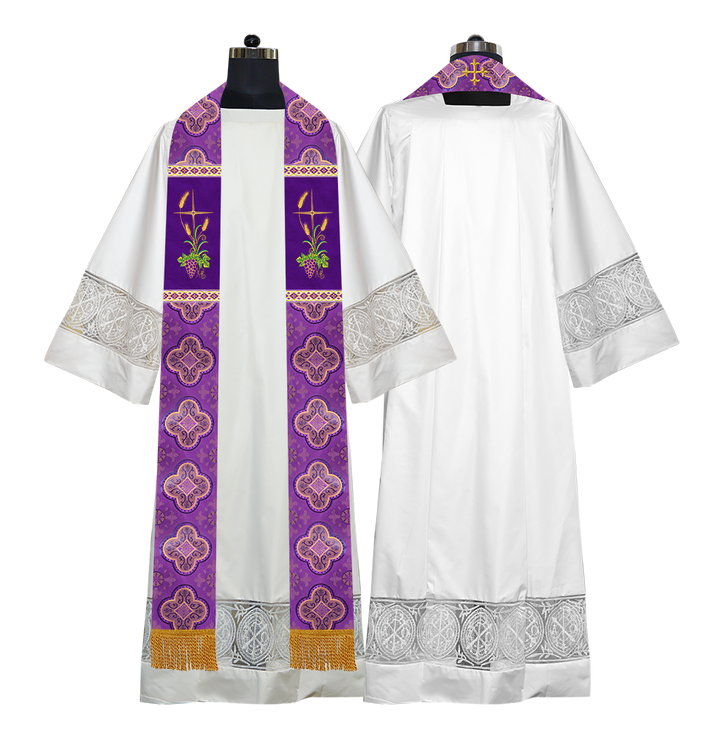 Handmade Clergy stole with Spiritual Grapes and Wheat