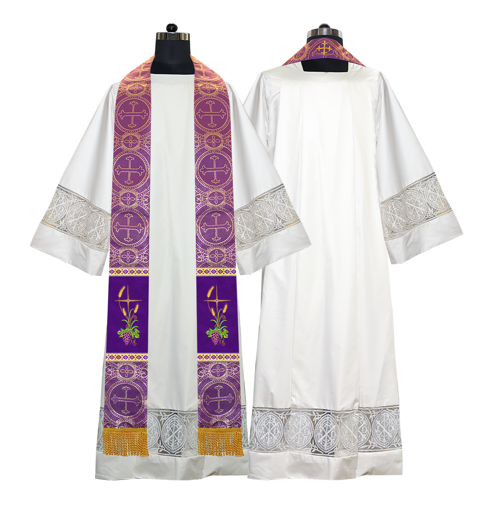 Handmade Clergy stole with Spiritual Grapes and Wheat