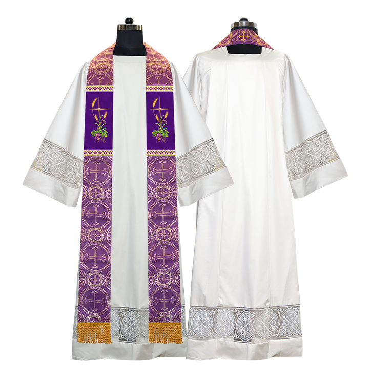 Handmade Clergy stole with Spiritual Grapes and Wheat