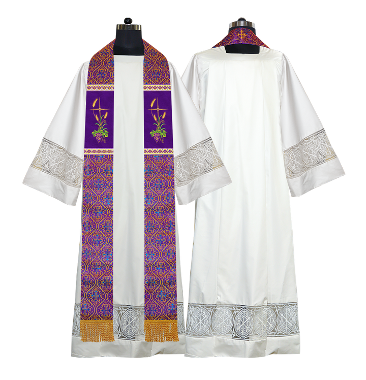 Handmade Clergy stole with Spiritual Grapes and Wheat