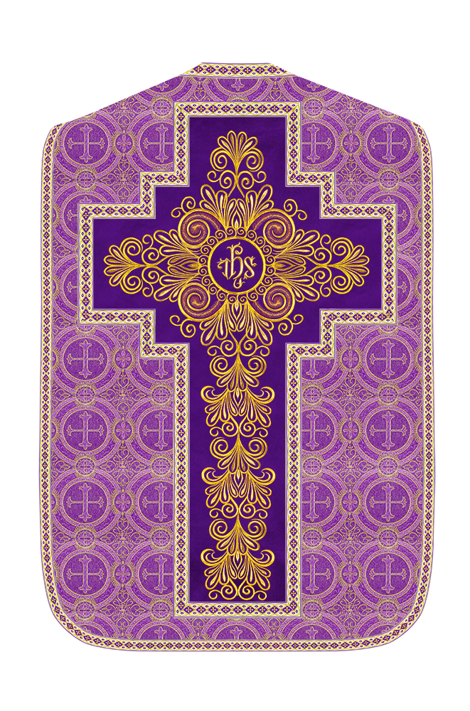 Roman Chasuble Vestment enriched With Coloured Braids and Trims