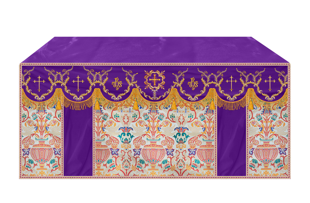 Liturgical Tapestry Altar Cloth with Detailed Embroidered Trims