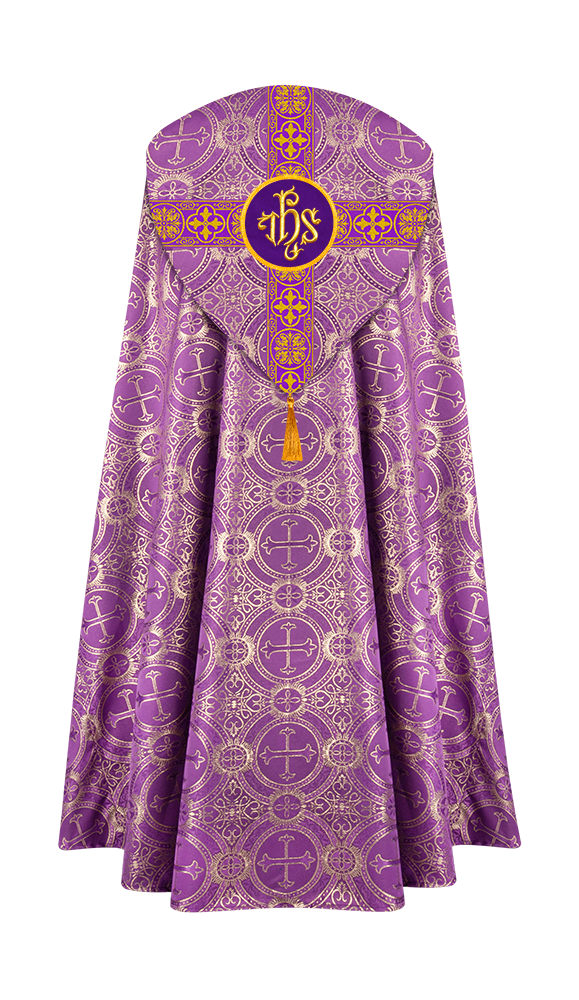 Gothic Cope Vestment with Cross type Braided Trims and motif