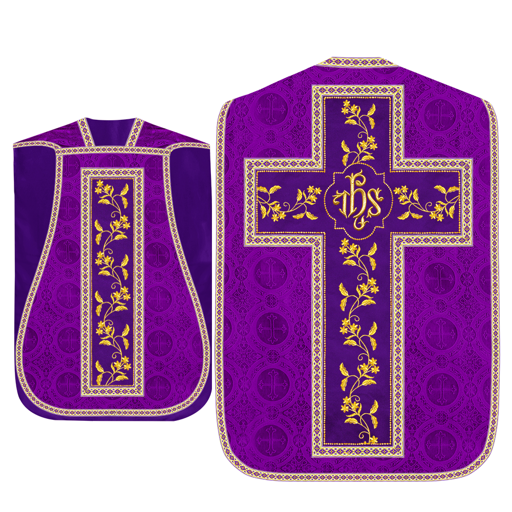 Roman Chasuble Vestment With Floral Design and Trims