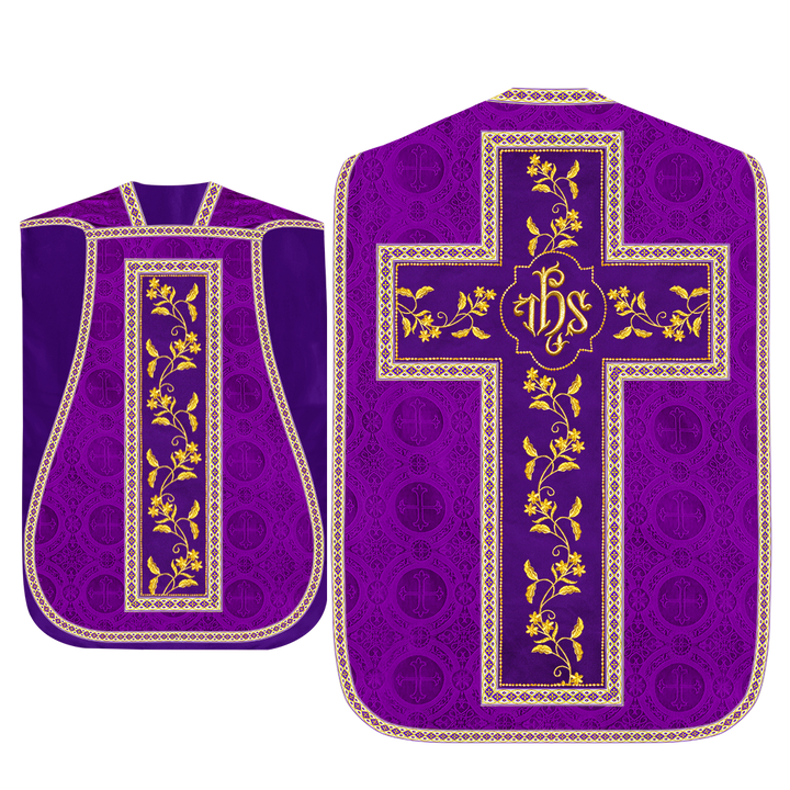 Roman Chasuble Vestment With Floral Design and Trims