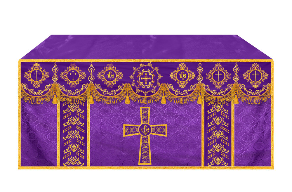 Embroidered Altar Cloth with Spiritual Motif and Braided Trims
