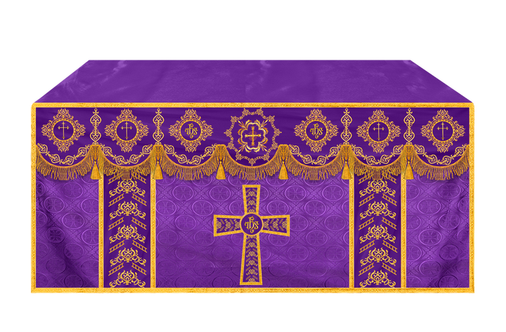 Embroidered Altar Cloth with Spiritual Motif and Braided Trims