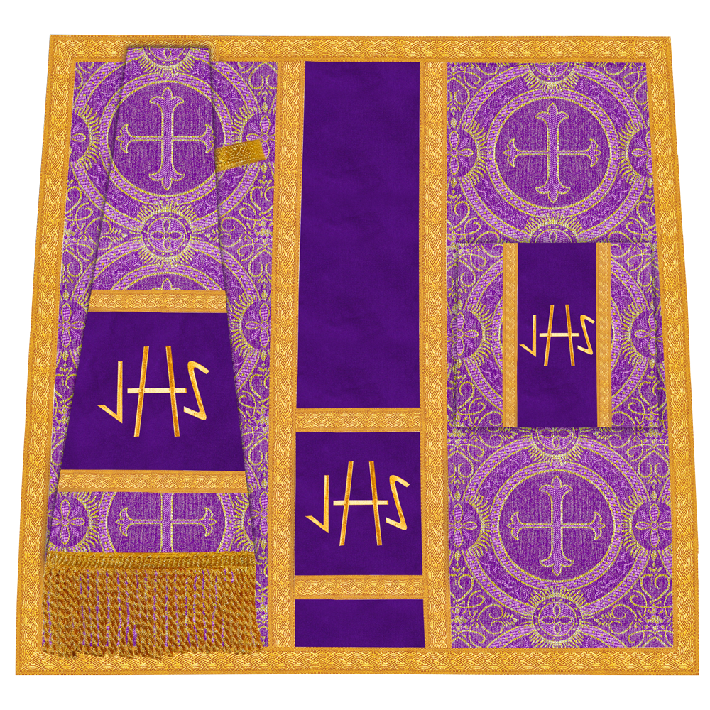 Roman Chasuble Vestment with Spiritual Motif and Ornate Braids