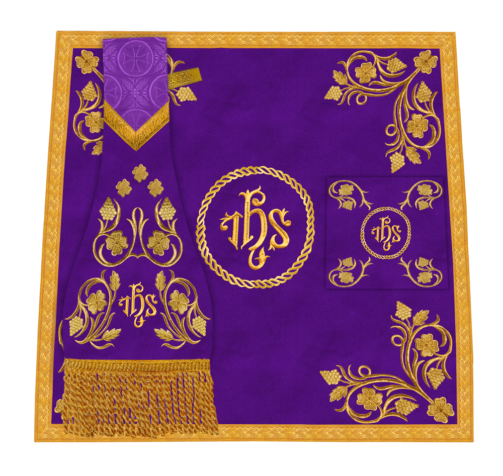 Embroidered Catholic Altar Cloth with Golden Braids