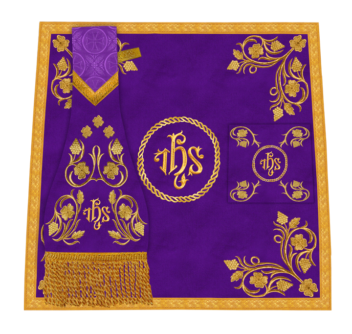 Embroidered Catholic Altar Cloth with Golden Braids