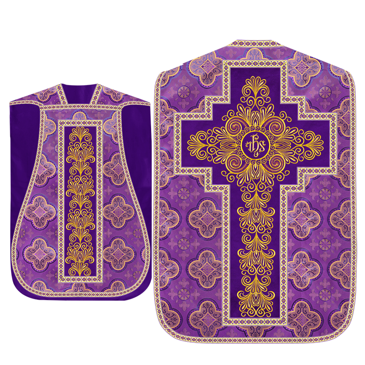 Roman Chasuble Vestment enriched With Coloured Braids and Trims