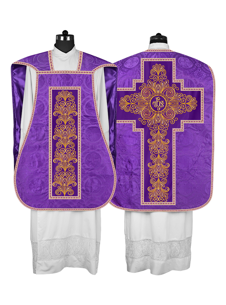 Roman Chasuble Vestment enriched With Coloured Braids and Trims