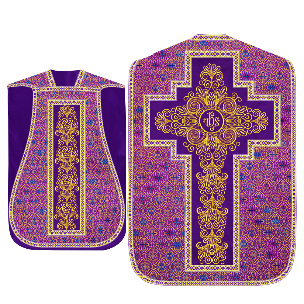 Roman Chasuble Vestment enriched With Coloured Braids and Trims