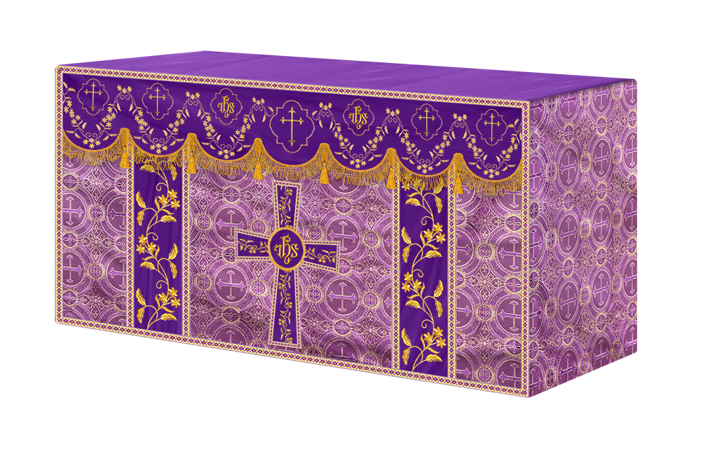 Altar Table Cloth With Floral Embroidery trims