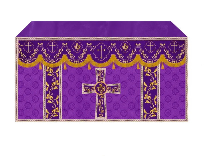 Elegant Embroidered Altar Cloth with Decorative Trim