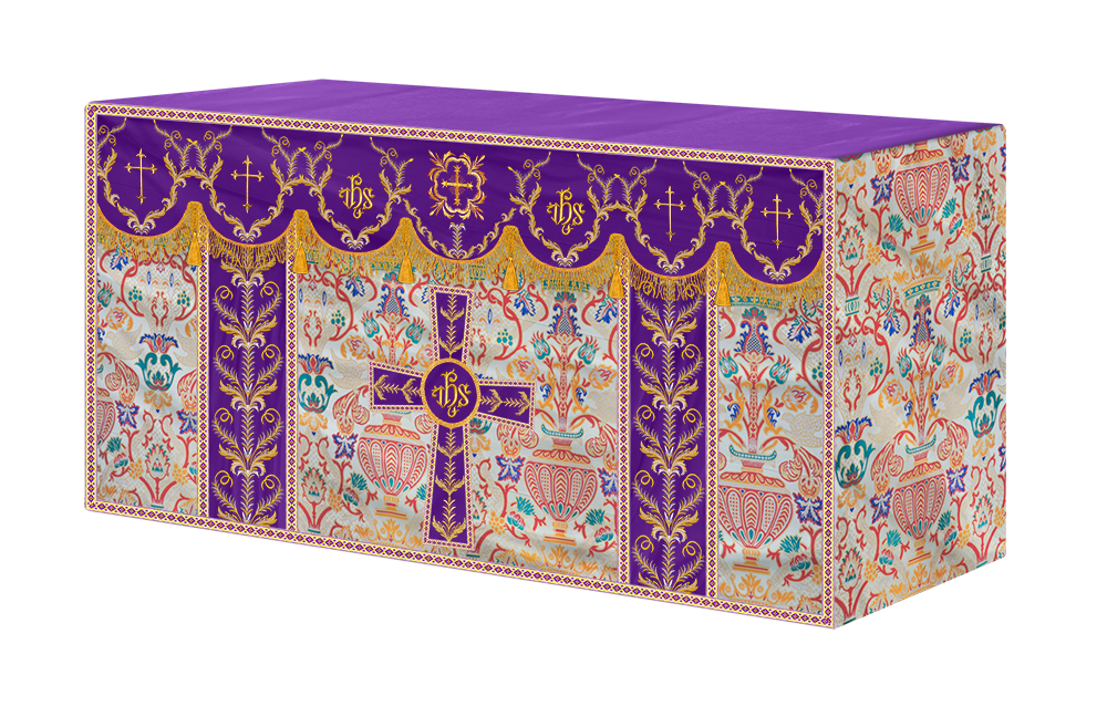 Liturgical Tapestry Altar Cloth with Detailed Embroidered Trims