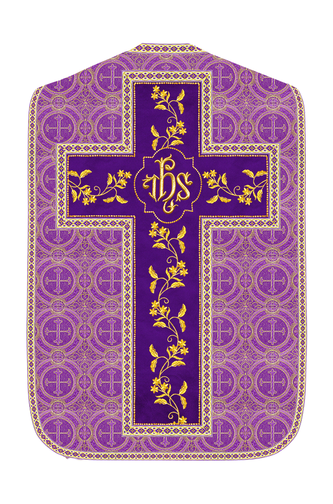 Roman Chasuble Vestment With Floral Design and Trims