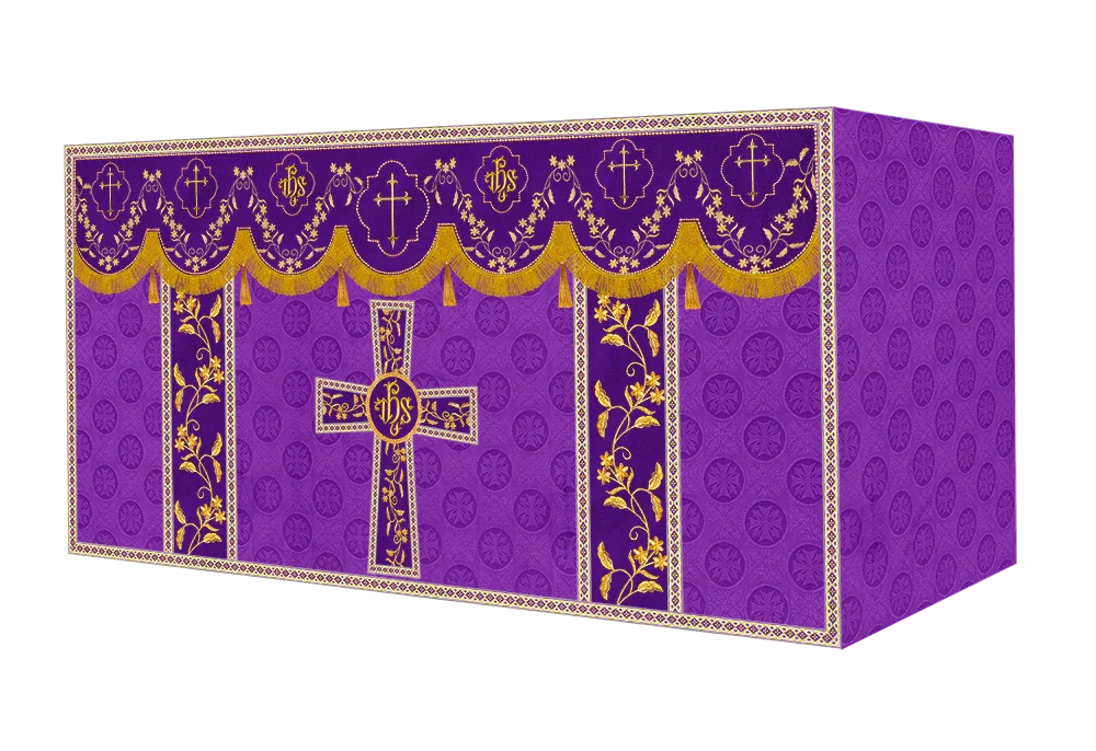 Elegant Embroidered Altar Cloth with Decorative Trim