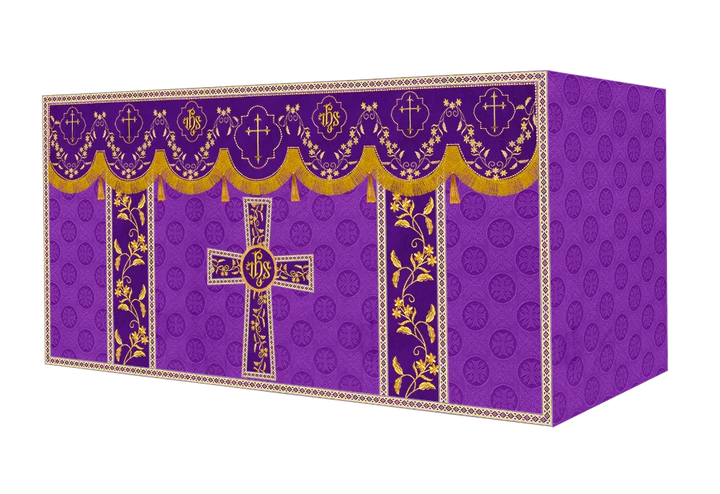Elegant Embroidered Altar Cloth with Decorative Trim