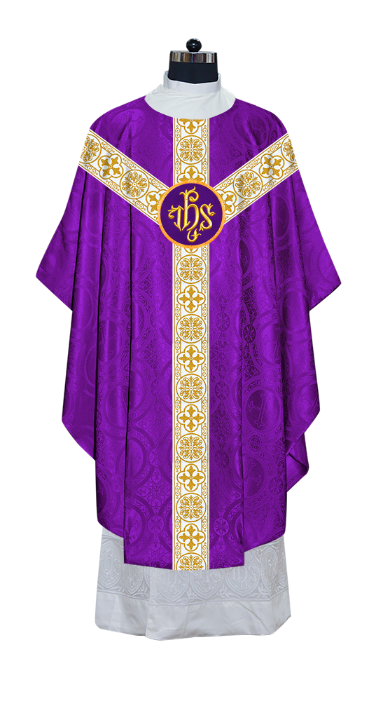 Gothic Chasuble Vestment with Motif and White Orphrey