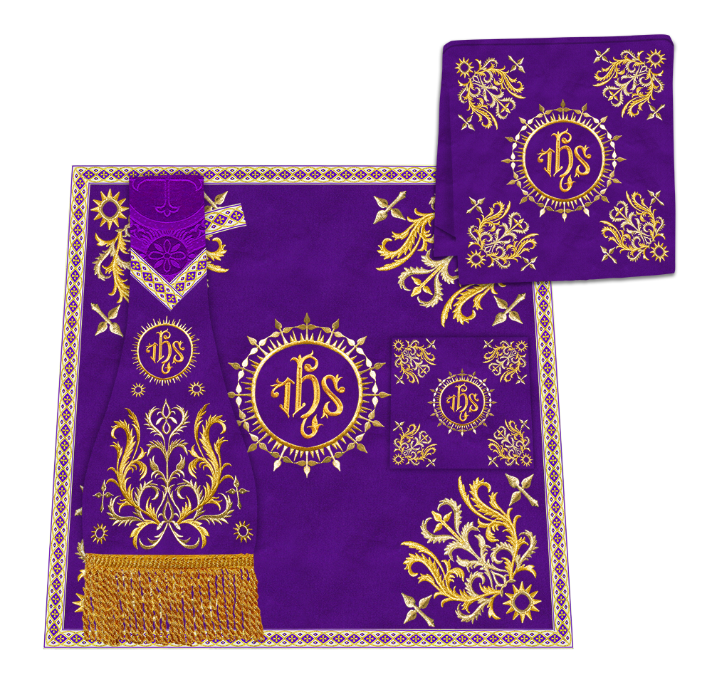 Liturgical Roman Chasuble Vestment With Spiritual Motifs and Trims
