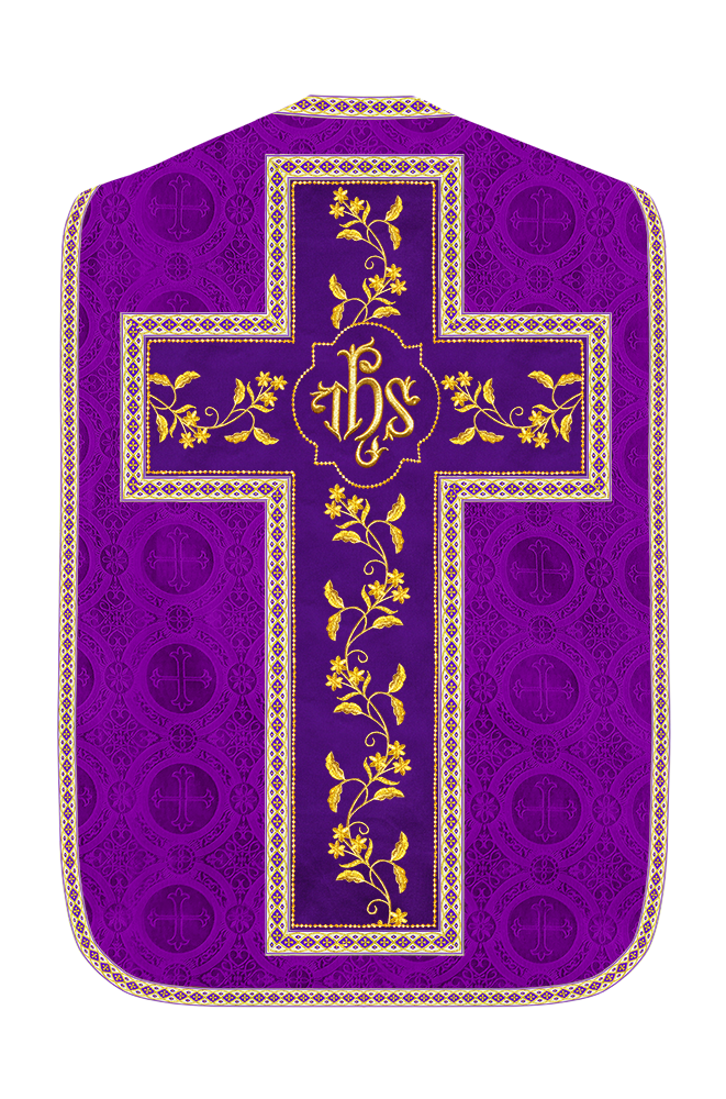 Roman Chasuble Vestment With Floral Design and Trims