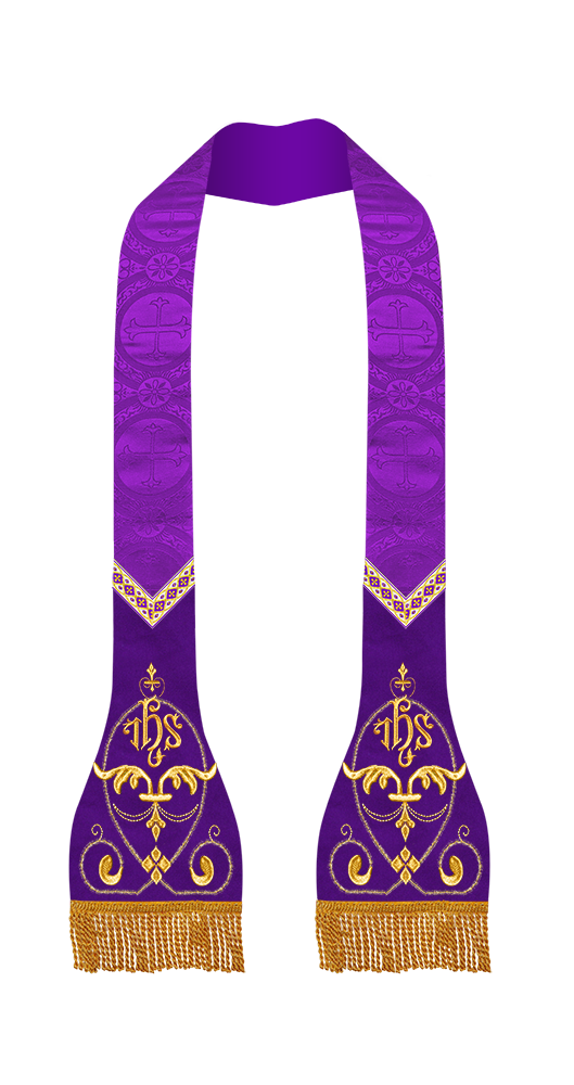 Liturgical Roman stole with Embroidered Trims