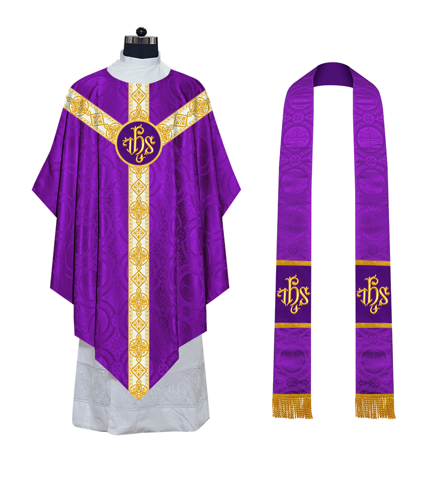 Traditional Pugin Style Chasuble Adorned with White Braids