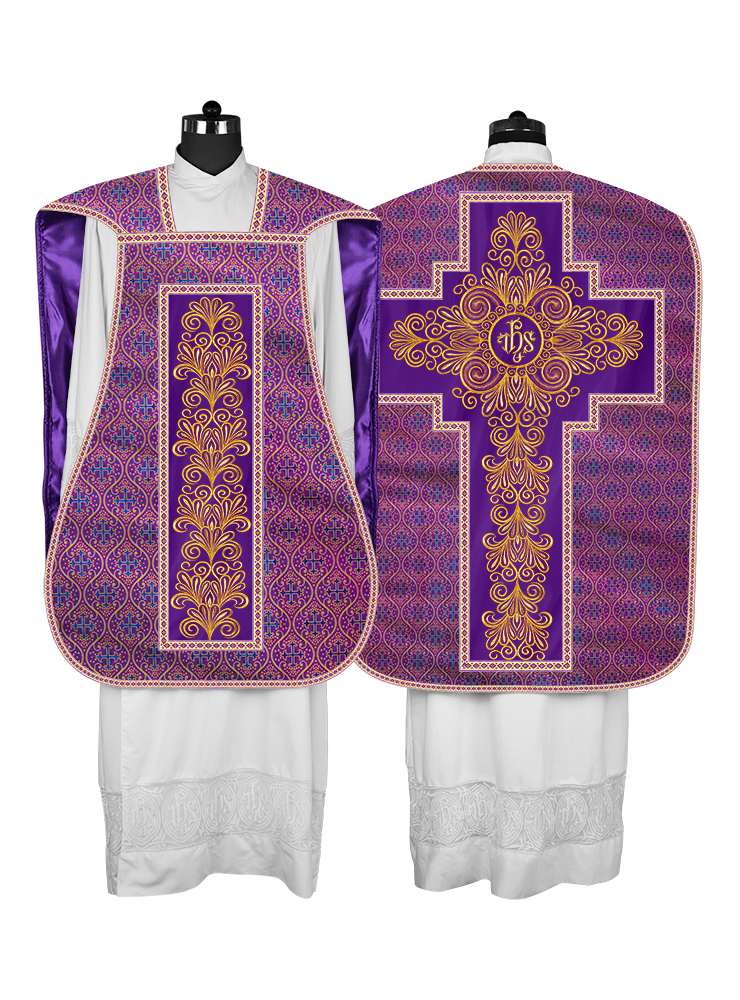 Roman Chasuble Vestment enriched With Coloured Braids and Trims
