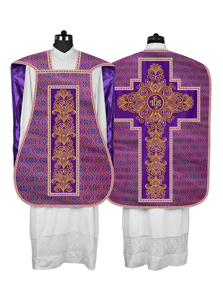 Roman Chasuble Vestment enriched With Coloured Braids and Trims