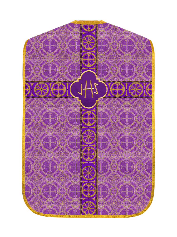 Roman Chasuble Vestment with Spiritual Motif and Ornate Braids