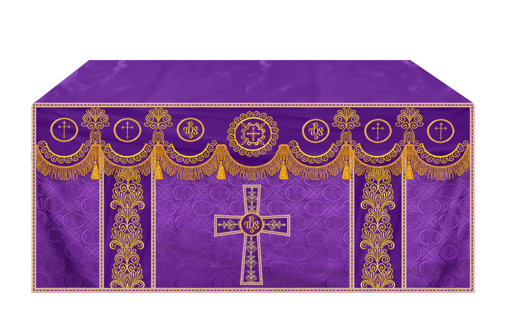 Ornate Altar Cloth with Gold Embroidery & Gothic Cross Design