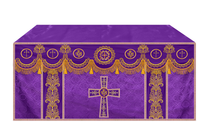 Ornate Altar Cloth with Gold Embroidery & Gothic Cross Design