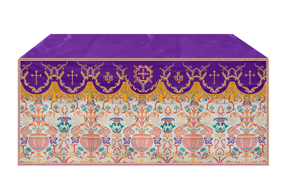 Liturgical Tapestry Altar Cloth with Detailed Embroidered Trims
