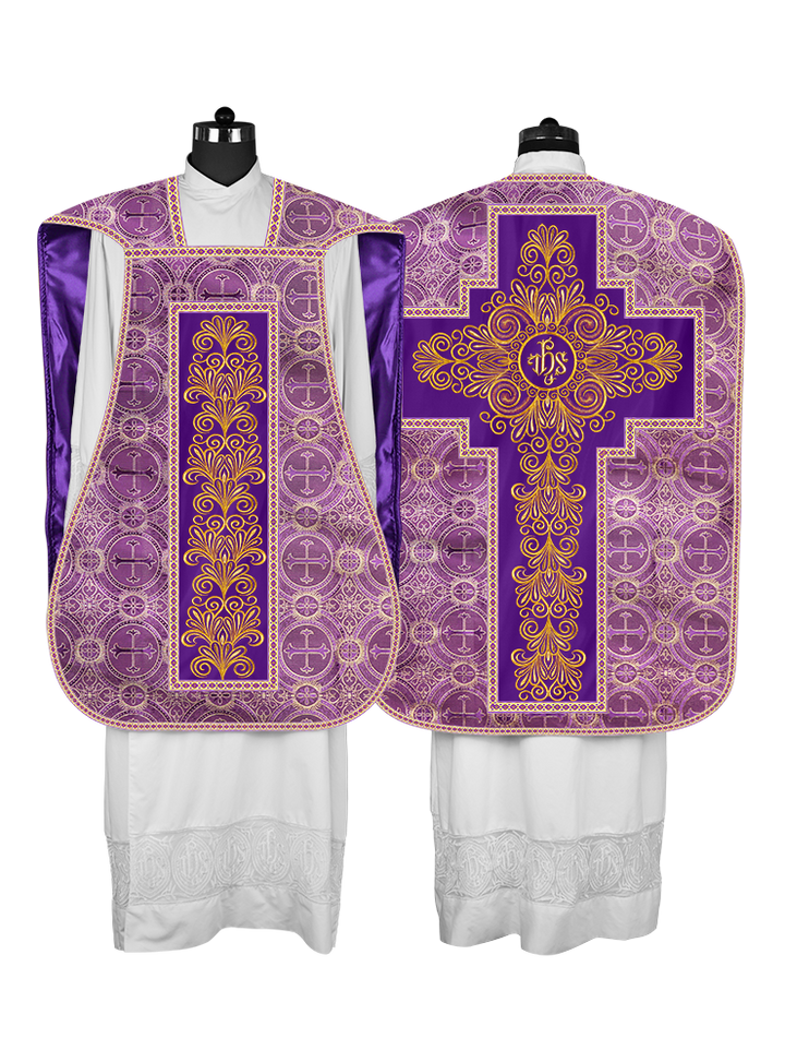 Roman Chasuble Vestment enriched With Coloured Braids and Trims