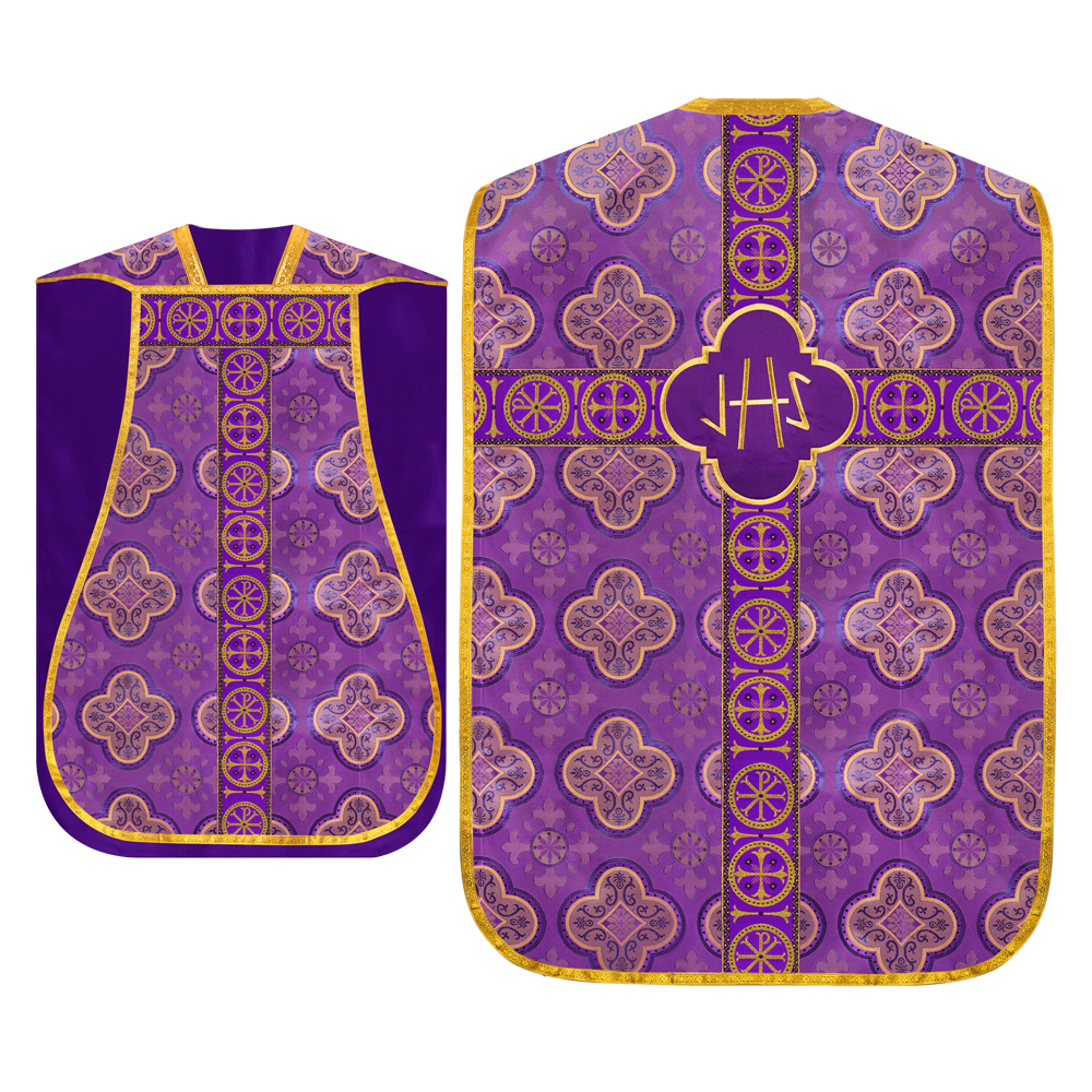 Roman Chasuble Vestment with Spiritual Motif and Ornate Braids