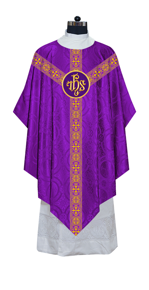 Liturgical Pugin Chasuble with Woven Designer Braided Orphrey