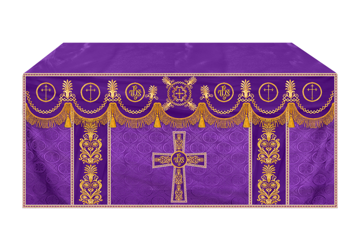 Traditional Altar Cloth with Embroidered Cross & Braided Trims
