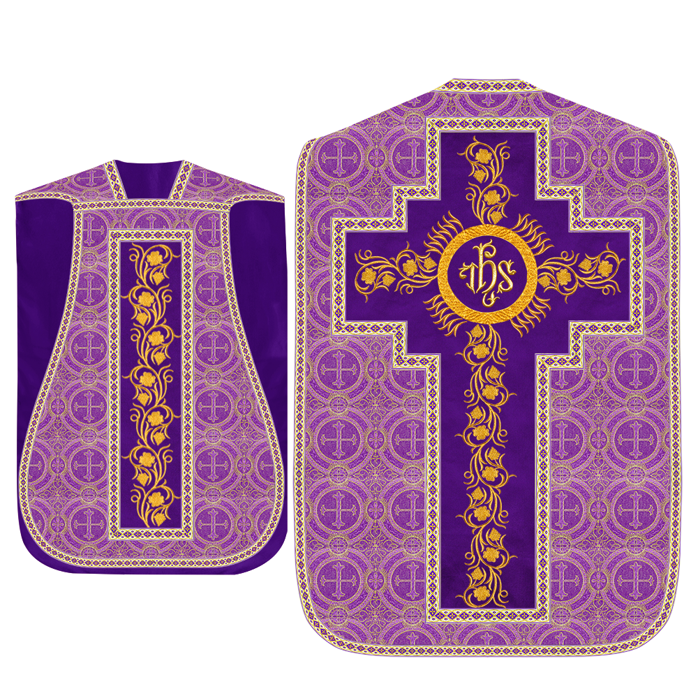 Roman Chasuble Vestment With Grapes Embroidery and Trims