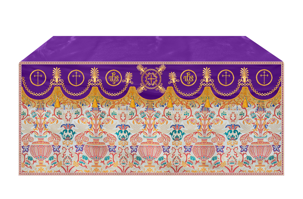 Coronation Tapestry Altar Table Cloth with Embroidered trims