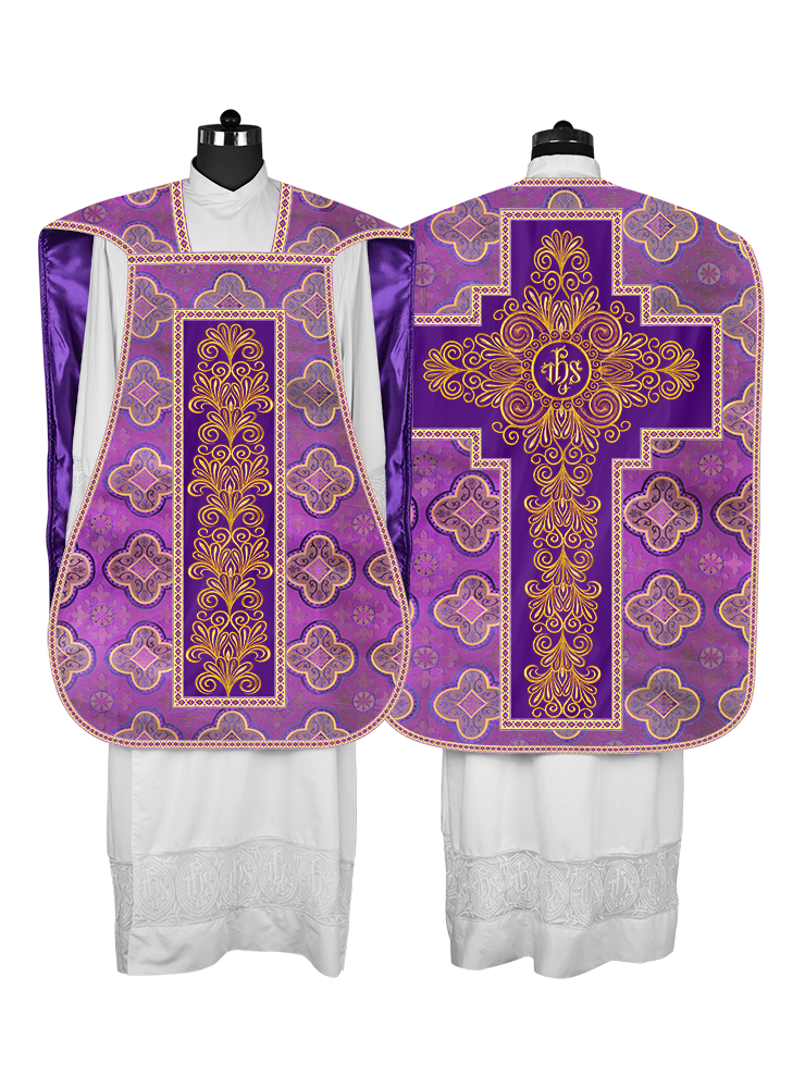 Roman Chasuble Vestment enriched With Coloured Braids and Trims