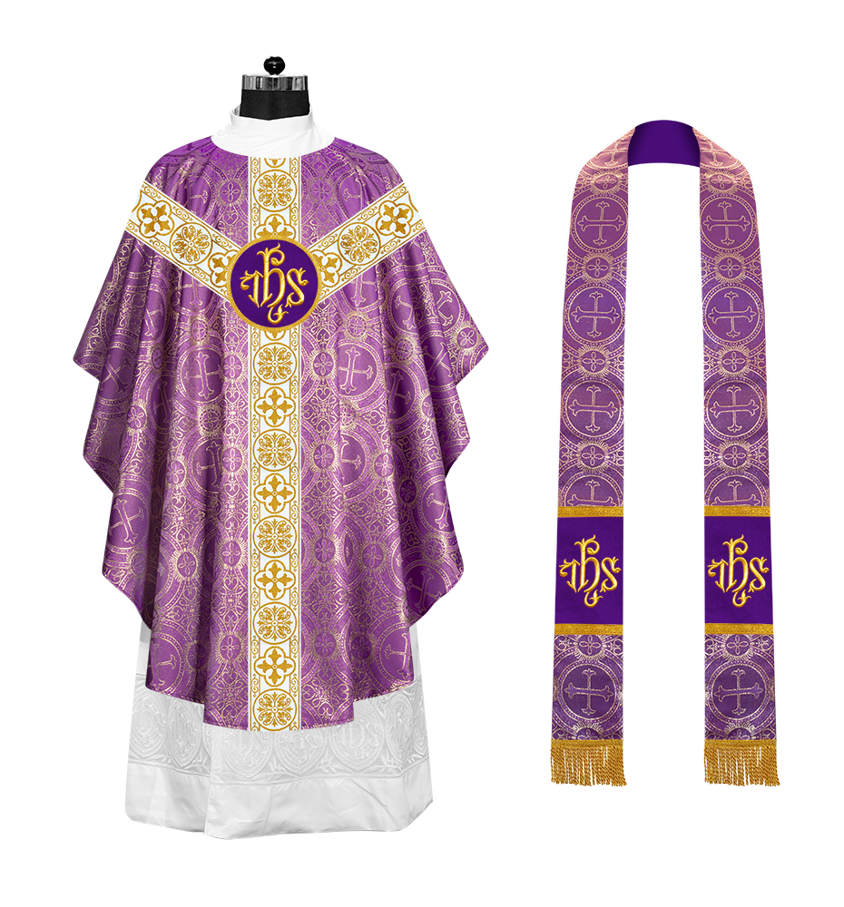 Gothic Chasuble Vestment with Motif and White Orphrey