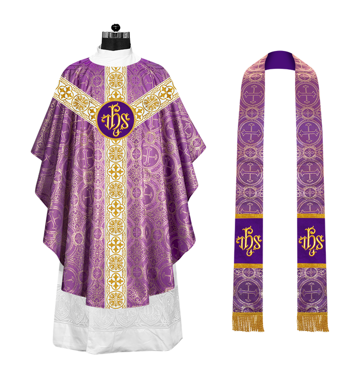 Gothic Chasuble Vestment with Motif and White Orphrey