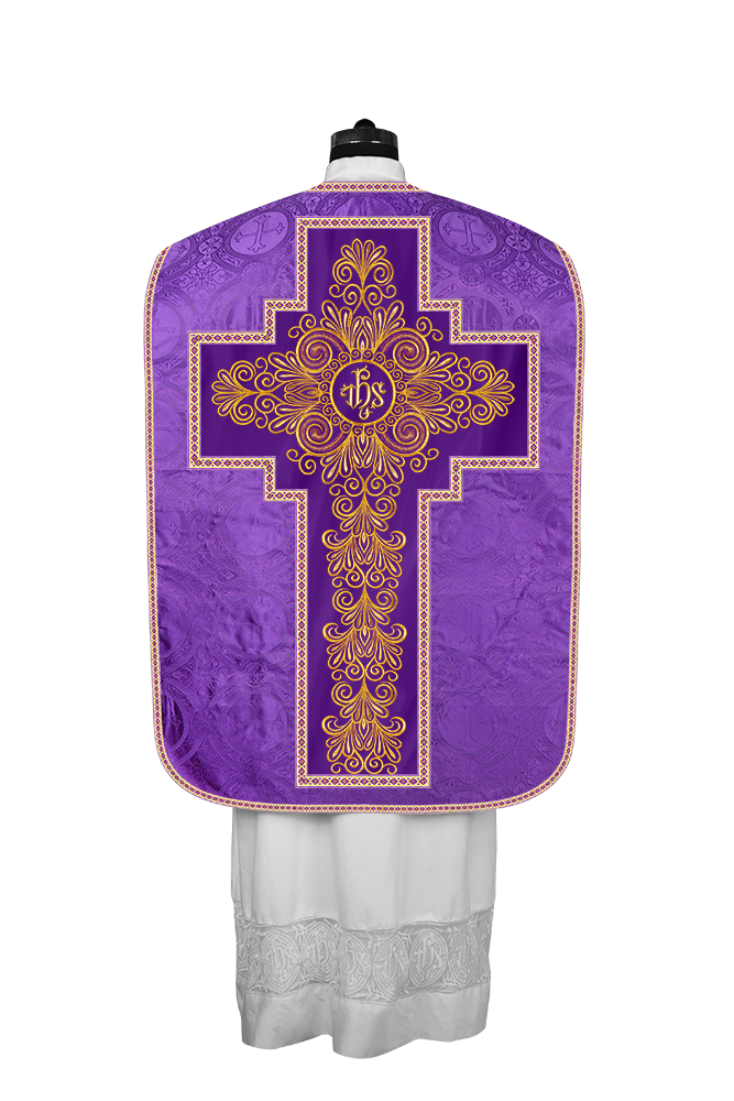 Roman Chasuble Vestment enriched With Coloured Braids and Trims