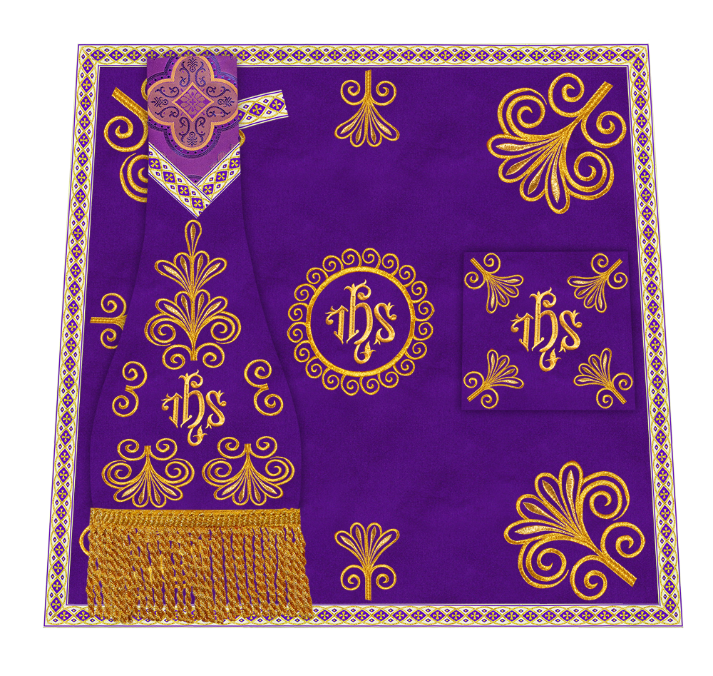 Roman Chasuble Vestment enriched With Coloured Braids and Trims