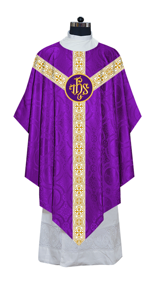 Traditional Pugin Style Chasuble Adorned with White Braids