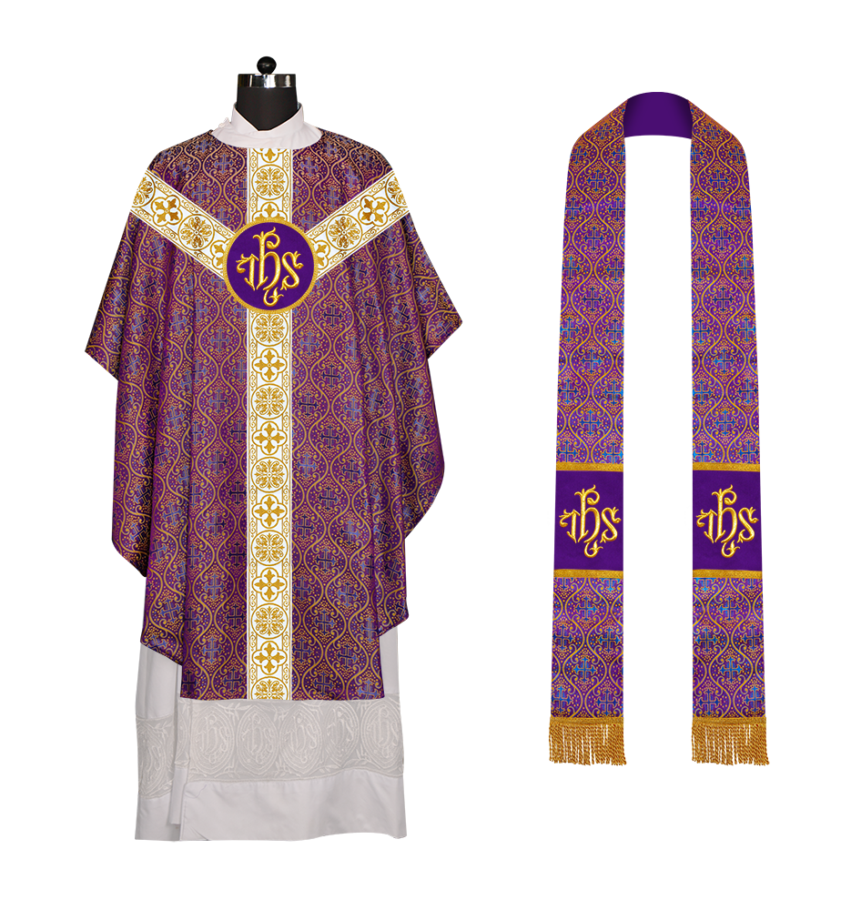 Gothic Chasuble Vestment with Motif and White Orphrey