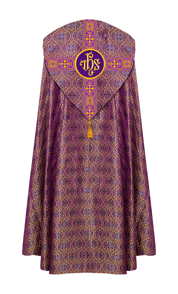 Gothic Cope Vestment with Cross type Braided Trims and motif